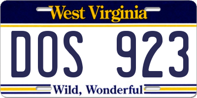 WV license plate DOS923
