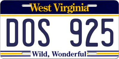 WV license plate DOS925