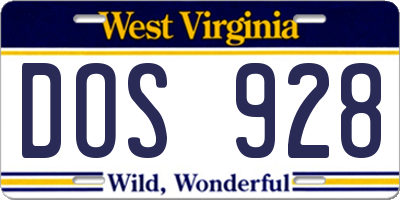 WV license plate DOS928