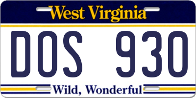 WV license plate DOS930