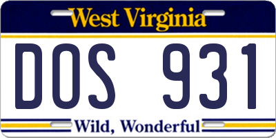 WV license plate DOS931