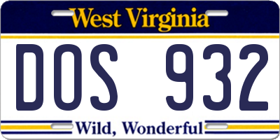 WV license plate DOS932