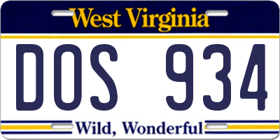 WV license plate DOS934