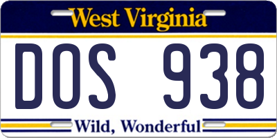 WV license plate DOS938