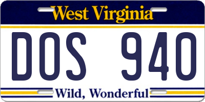 WV license plate DOS940