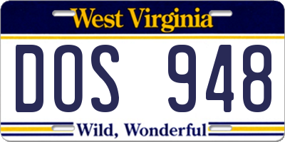 WV license plate DOS948