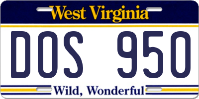 WV license plate DOS950