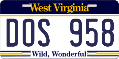 WV license plate DOS958