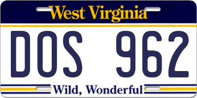 WV license plate DOS962