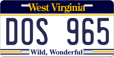 WV license plate DOS965
