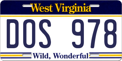 WV license plate DOS978
