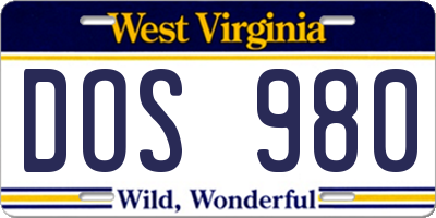 WV license plate DOS980
