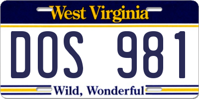 WV license plate DOS981