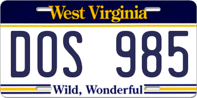 WV license plate DOS985
