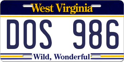 WV license plate DOS986