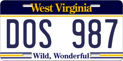 WV license plate DOS987