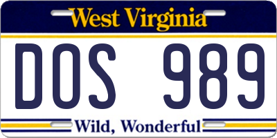 WV license plate DOS989