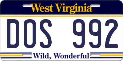 WV license plate DOS992