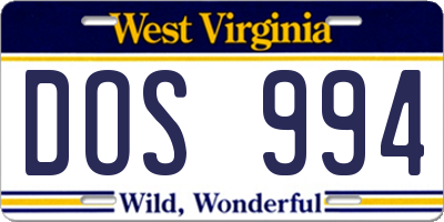 WV license plate DOS994