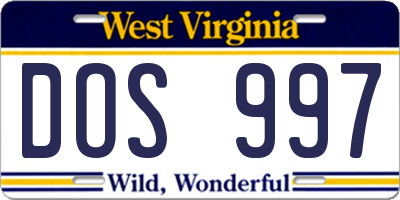 WV license plate DOS997