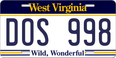 WV license plate DOS998