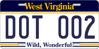WV license plate DOT002
