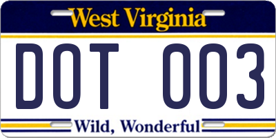 WV license plate DOT003