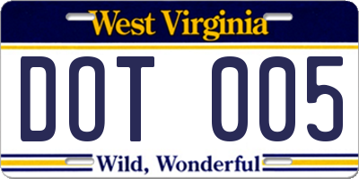 WV license plate DOT005