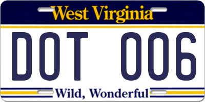 WV license plate DOT006