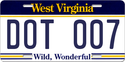 WV license plate DOT007