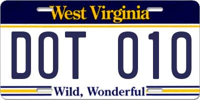 WV license plate DOT010