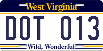 WV license plate DOT013