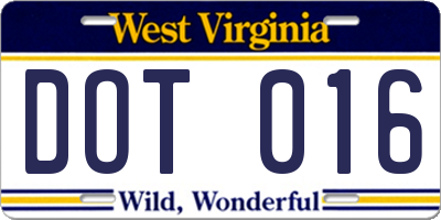 WV license plate DOT016
