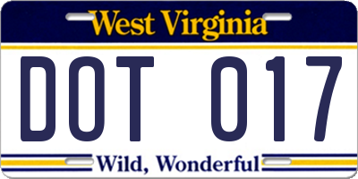 WV license plate DOT017