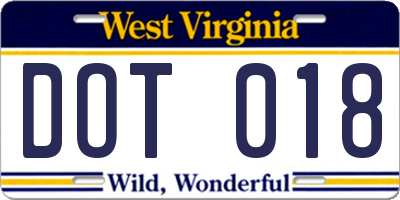 WV license plate DOT018