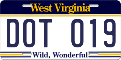 WV license plate DOT019