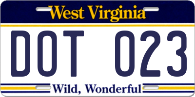 WV license plate DOT023
