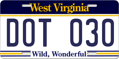 WV license plate DOT030