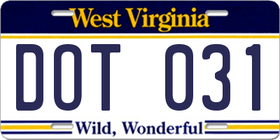 WV license plate DOT031
