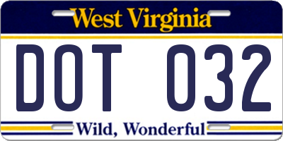 WV license plate DOT032