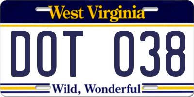 WV license plate DOT038