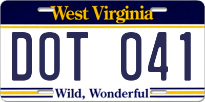 WV license plate DOT041