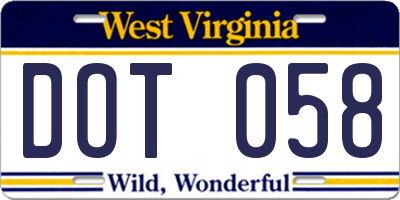 WV license plate DOT058