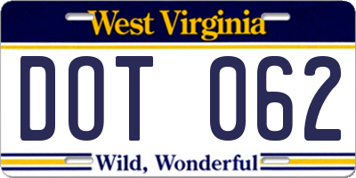 WV license plate DOT062