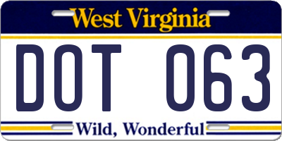 WV license plate DOT063
