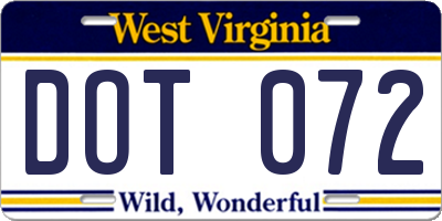 WV license plate DOT072