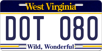 WV license plate DOT080