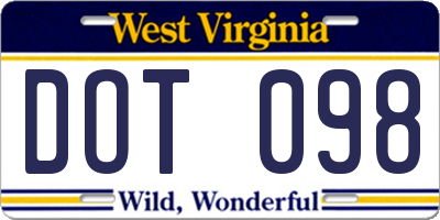 WV license plate DOT098
