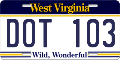 WV license plate DOT103