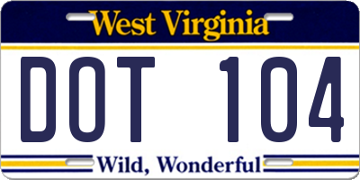 WV license plate DOT104